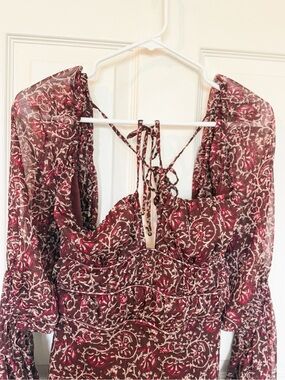 Floral Burgundy Tie-Back Peasant Dress